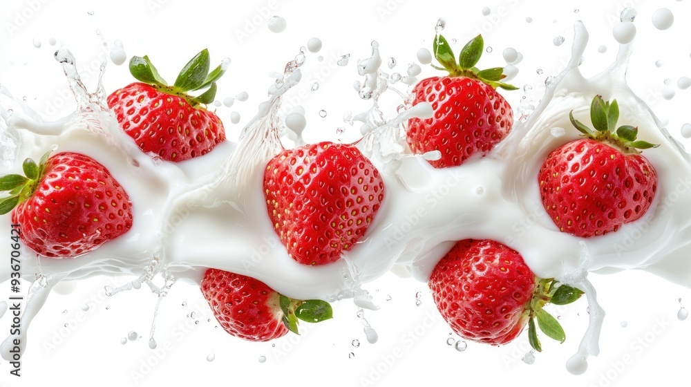 Strawberries Splashing in Creamy Milk Strawberries Splashing in Creamy Milk