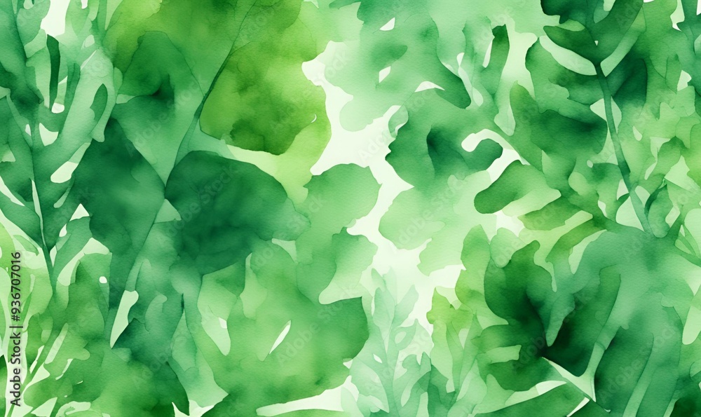 Φωτογραφία Watercolor background featuring green leaves, evoking a forest concept with lush foliage, creating a serene and natural atmosphere perfect for nature-inspired designs and artwork