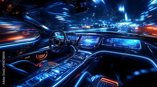 Futuristic Vehicle Interior with Driver Using Advanced Tech and Copy Space for Custom Messages