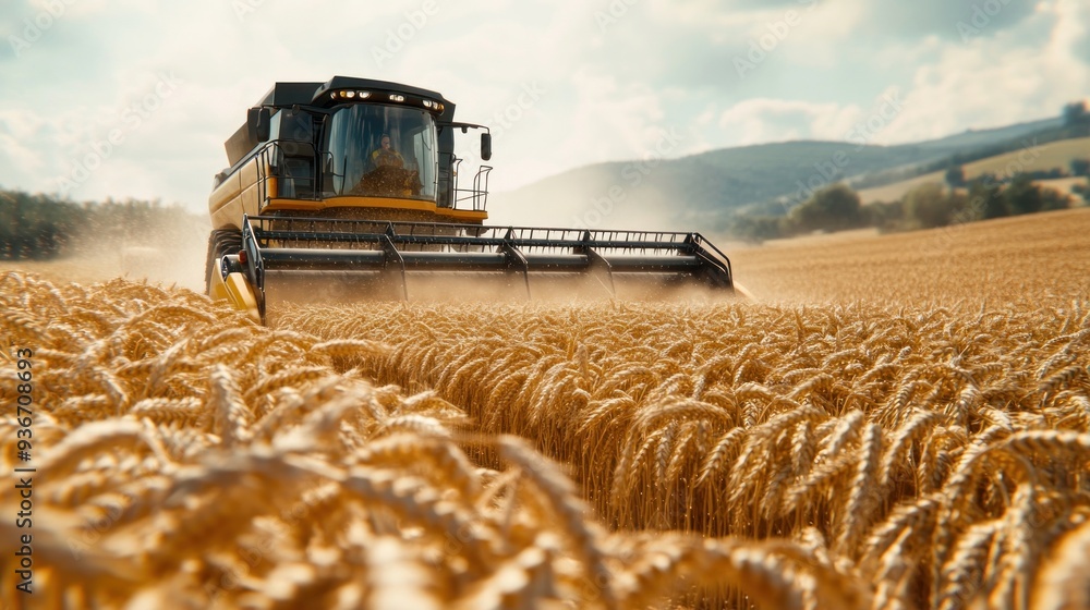 Fototapeta premium Combine Harvester in Wheat Field