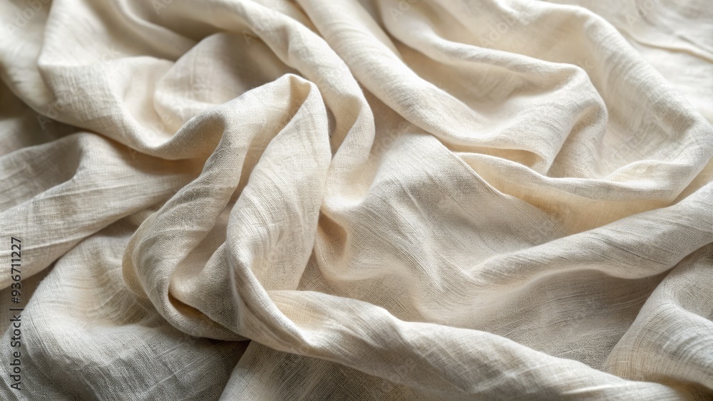 Soft, crumpled linen fabric with natural folds and wrinkles, showcasing a tactile, organic texture with subtle creases and a calming, creamy white color palette. Soft, crumpled linen fabric with natural folds and wrinkles, showcasing a tactile, organic texture with subtle creases and a calming, creamy white color palette.