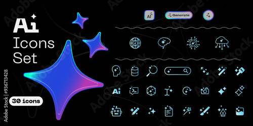 Ai. Artificial Intelligence Editable Icons set. Vector illustration in line style of AI technology and machine learning