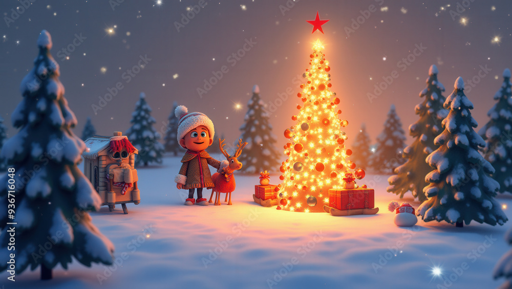 Fototapeta premium Adorable and Festive Cartoon Holiday and Christmas Card Designs - Perfect for Spreading Joyful Seasonal Greetings
