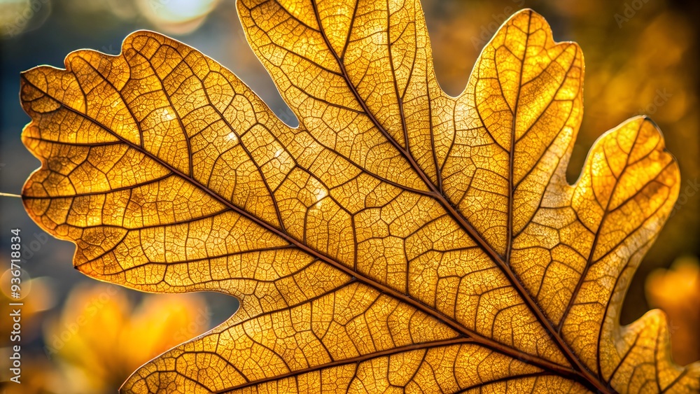 Fototapeta premium Golden oak leaf with detailed veins