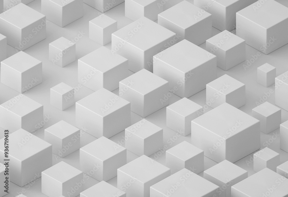 Abstract three-dimensional Isometric white solid cubes in minimalistic modern design for advertising Abstract three-dimensional Isometric white solid cubes in minimalistic modern design for advertising