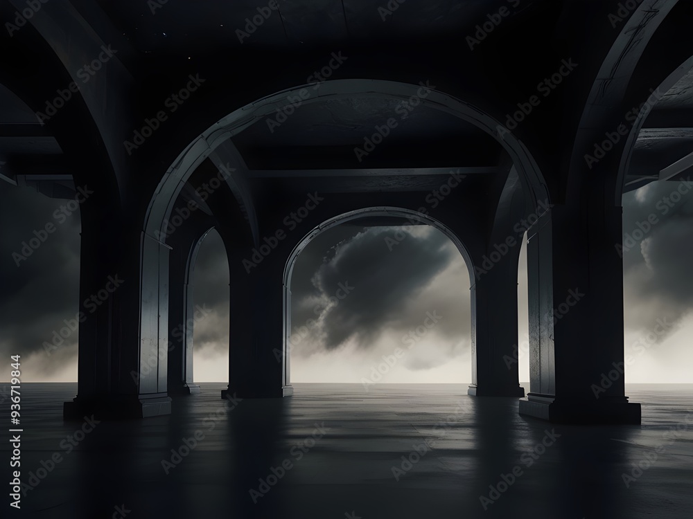 Fototapeta premium Cloud Layers Forming an Archway into Ethereal Space - Abstract, Geometrical, Minimalistic and Inspirational 