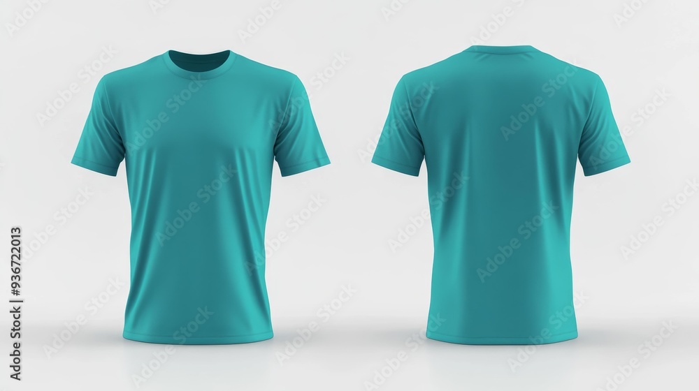 Plain Teal T-Shirt Front and Back Views Generative AI Plain Teal T-Shirt Front and Back Views Generative AI