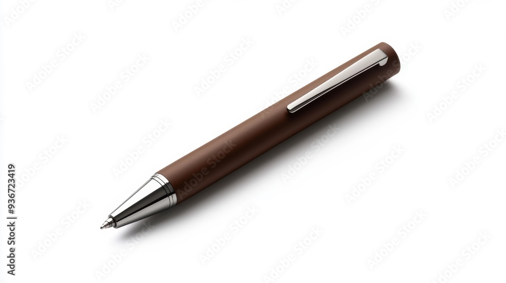 Elegant Brown Pen on White Background Generative AI Elegant Brown Pen on White Background Generative AI