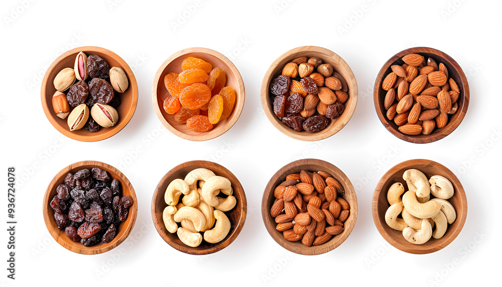 Nuts and dried fruits isolated on white background Nuts and dried fruits isolated on white background
