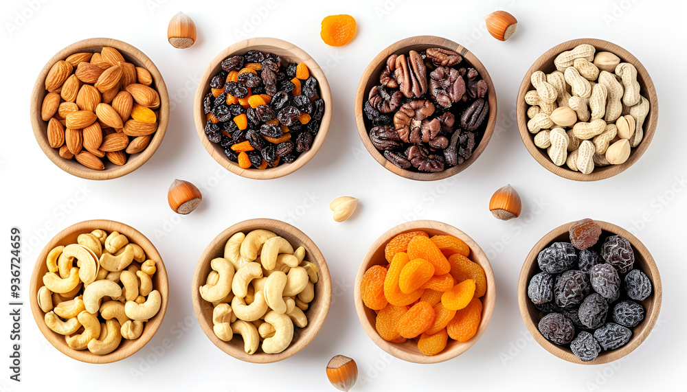 Nuts and dried fruits isolated on white background Nuts and dried fruits isolated on white background