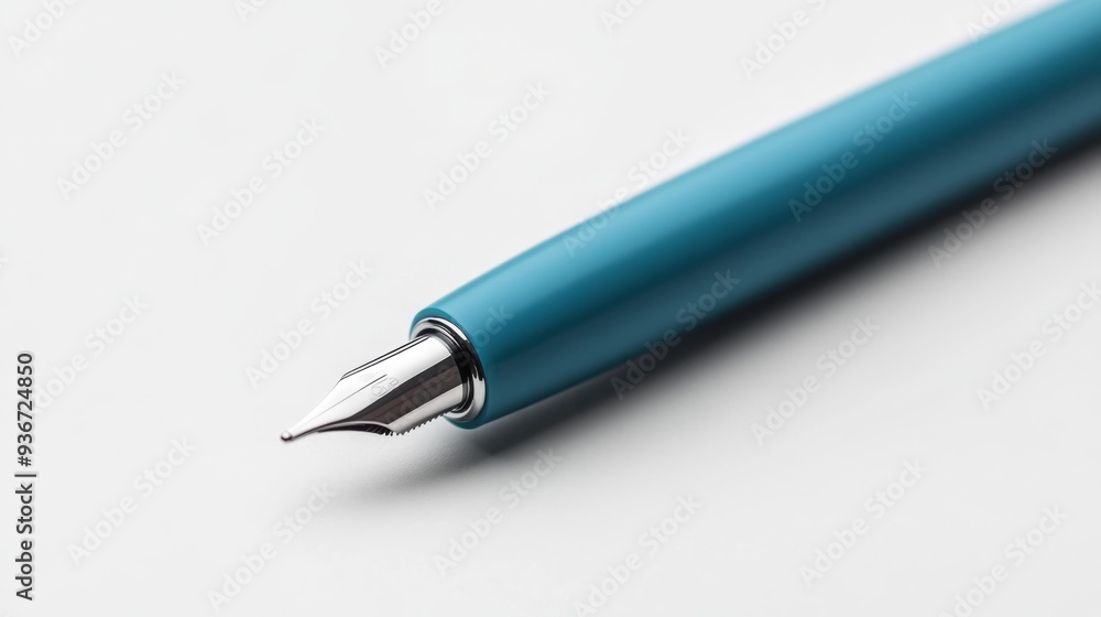 Elegant Blue Fountain Pen Close-Up Generative AI Elegant Blue Fountain Pen Close-Up Generative AI