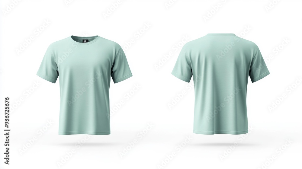 Fototapeta premium Mint Green T-shirt Displayed in Front and Back View Generative AI