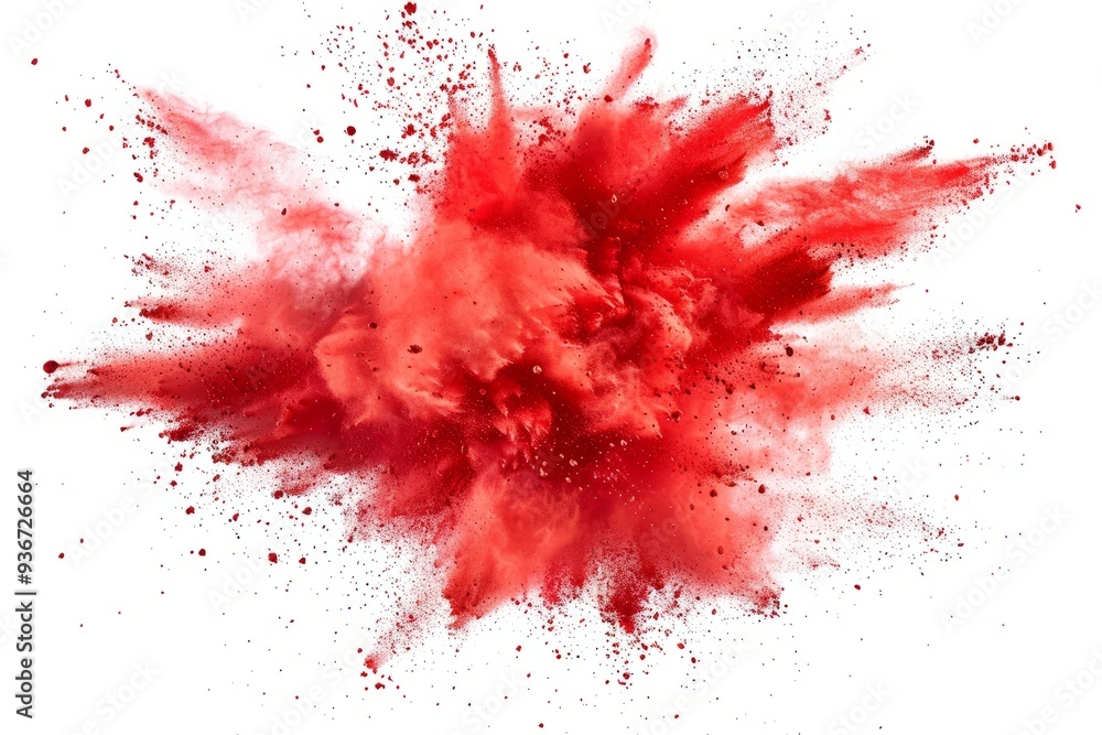 bright red holy paint color powder festival explosion burst isolated white background bright red holy paint color powder festival explosion burst isolated white background