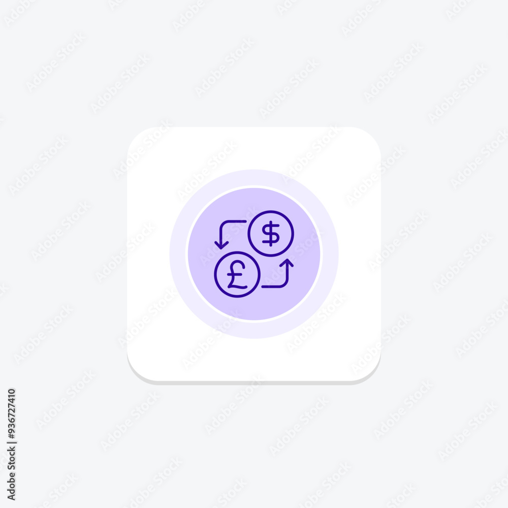 Money exchange, exchange rate, dollar and pounds purple line icon on a colorful circle, ai illustrator file Money exchange, exchange rate, dollar and pounds purple line icon on a colorful circle, ai illustrator file