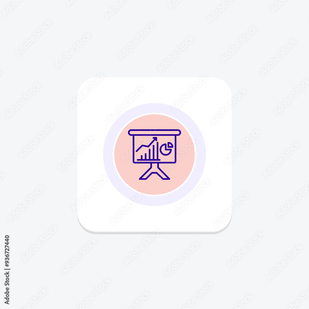 Presentation, white board purple line icon on a colorful circle, ai illustrator file Presentation, white board purple line icon on a colorful circle, ai illustrator file