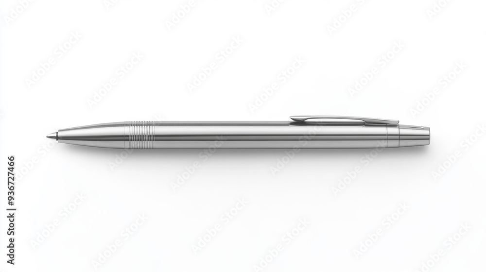 Stainless Steel Ballpoint Pen on White Background Generative AI Stainless Steel Ballpoint Pen on White Background Generative AI