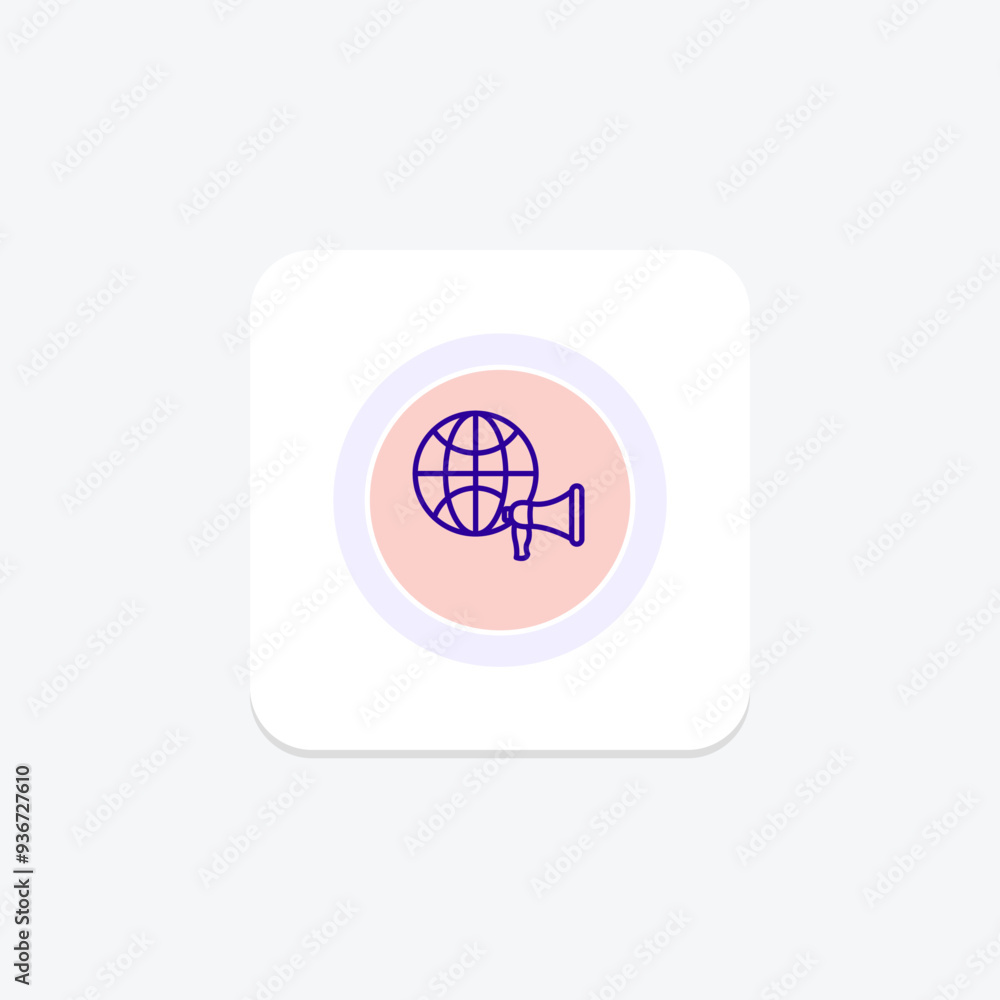 global advertising, advertisement purple line icon on a colorful circle, ai illustrator file global advertising, advertisement purple line icon on a colorful circle, ai illustrator file