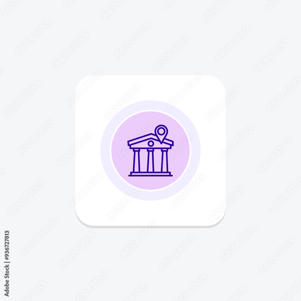 Bank location purple line icon on a colorful circle, ai illustrator file Bank location purple line icon on a colorful circle, ai illustrator file