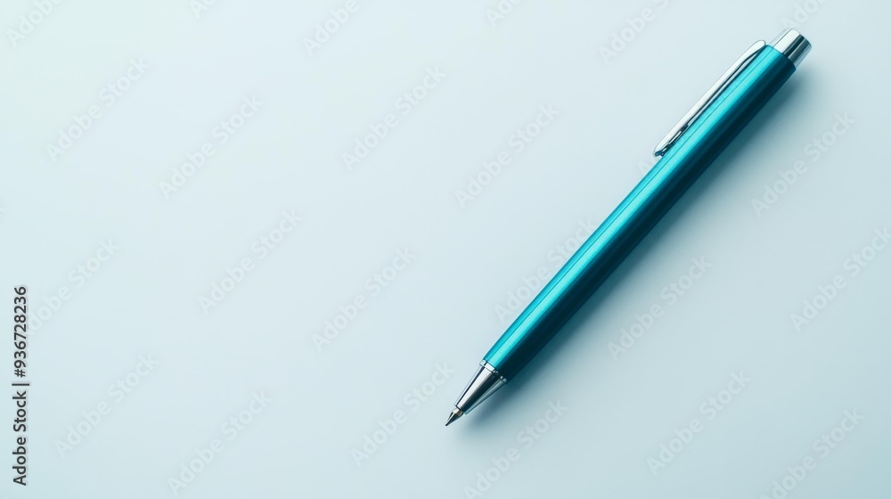 Turquoise Pen on Light Blue Background Generative AI Turquoise Pen on Light Blue Background Generative AI