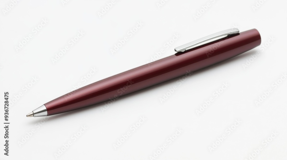 Sleek Burgundy Ballpoint Pen on White Background Generative AI