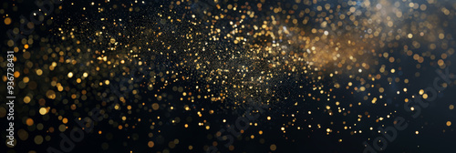 Christmas, festive holiday starry glitter, magical trail. starry night sky background with golden glitter falling on a black color background