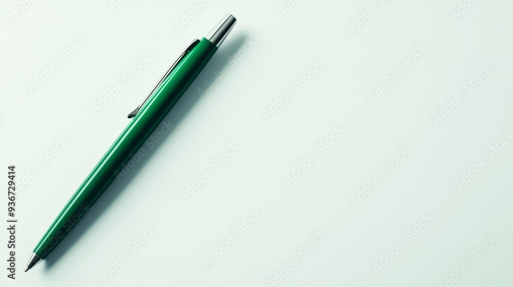 Green Ballpoint Pen on Light Background Generative AI Green Ballpoint Pen on Light Background Generative AI