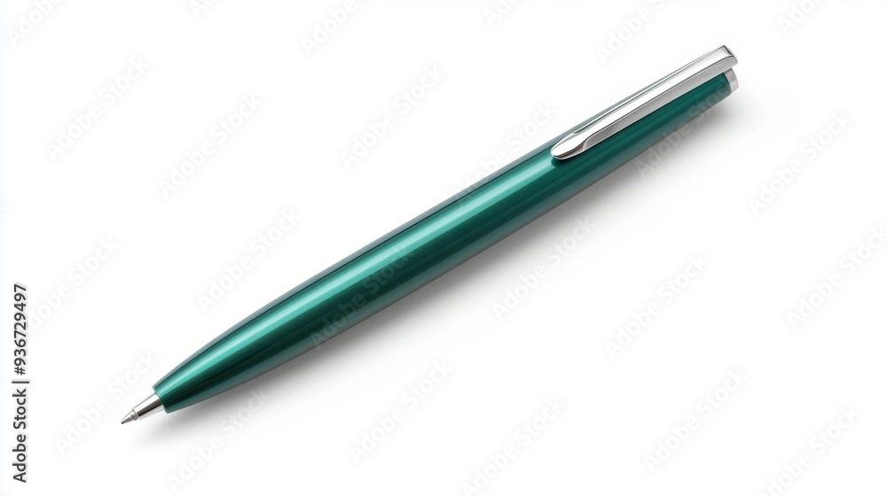 Green Metallic Ballpoint Pen Isolated on White Background Generative AI Green Metallic Ballpoint Pen Isolated on White Background Generative AI