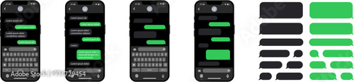 Dark smartphone chat interface. Message bubbles. SMS templates for creating dialogs. SMS templates for phone chat. Vector illustration EPS 10
