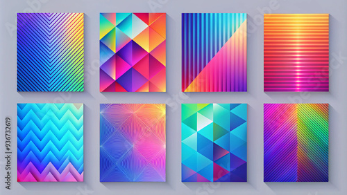 Wallpaper Mural A set of backgrounds of modern gradient poster. Minimalist style cover template with a collection of geometric prismatic shapes in monotone perspective. Perfect design for social media, cover, banner, Torontodigital.ca