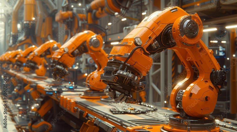 Robotic arm assembly line in a high-tech factory - generative ai Robotic arm assembly line in a high-tech factory - generative ai