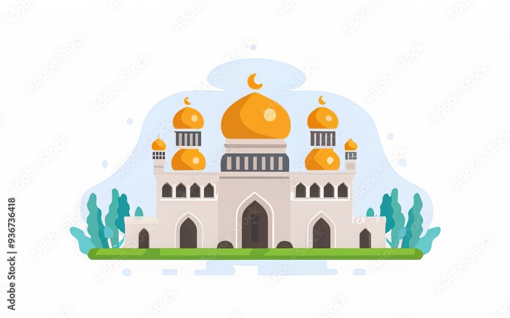 illustration featuring a crescent moon in the night sky above a mosque background image generative ai illustration featuring a crescent moon in the night sky above a mosque background image generative ai