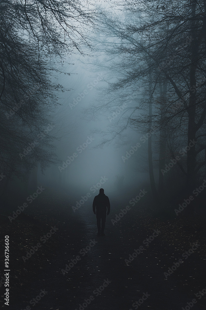 Fototapeta premium foreboding man walking on a dark forest