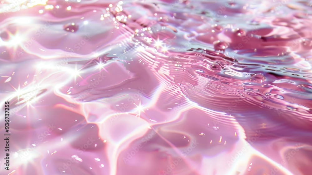 Gentle ripples form on the surface of pink water, sparkling as sunlight dances across its surface. The scene evokes serenity and beauty, inviting calm reflection Gentle ripples form on the surface of pink water, sparkling as sunlight dances across its surface. The scene evokes serenity and beauty, inviting calm reflection