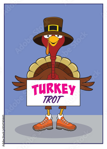 A cartoon turkey wearing running shoes.