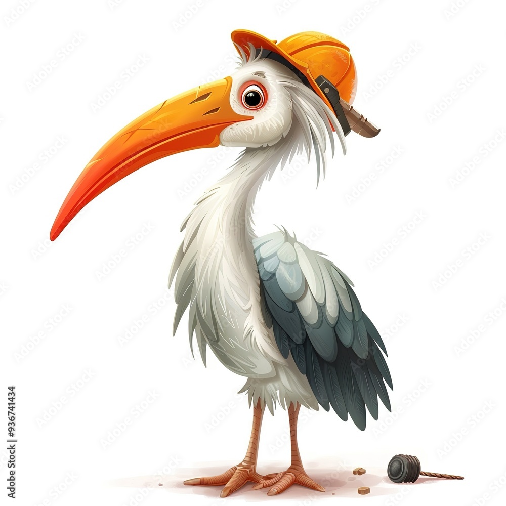 Obraz premium Crane Carpenter Occupation fantasy animal cartoon isolated whitebackground