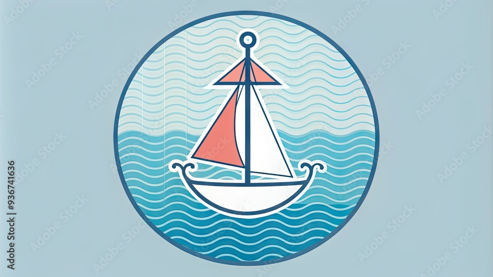 Stylized minimalist illustration of a sailboat and anchor on a circular background with subtle waves, perfect for nautical-themed designs and summer vibes. Stylized minimalist illustration of a sailboat and anchor on a circular background with subtle waves, perfect for nautical-themed designs and summer vibes.