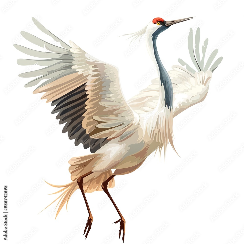 Fototapeta premium Crane Pride emotion fantasy animal cartoon isolated whitebackground