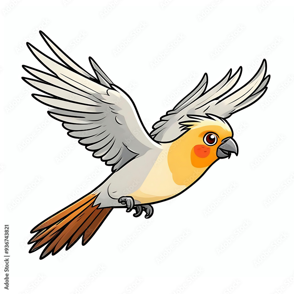 Obraz premium Flying cockatiel cartoon illustration, parrot bird clip art element 