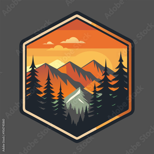 Wallpaper Mural great smokey mountains national park lineart emblem logo patch illustration, vector illustration Torontodigital.ca