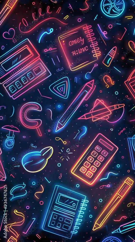 Neon school supplies pattern Neon school supplies pattern