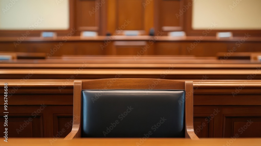 Fototapeta premium A courtroom scene with a focus on the jury box, courtroom, justice, jury box