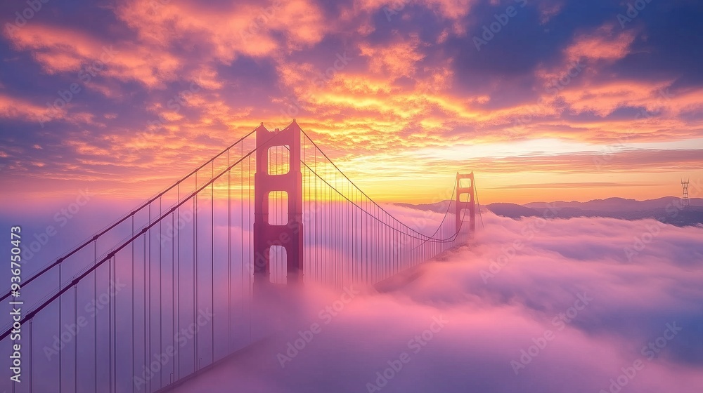 Fototapeta premium Breathtaking sunrise at Golden Gate Bridge