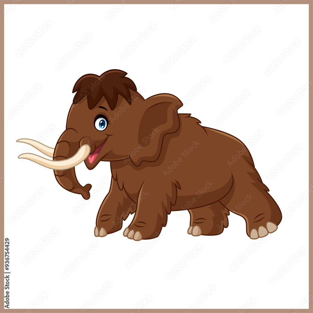 Fototapeta premium Cartoon happy brown woolly mammoth running