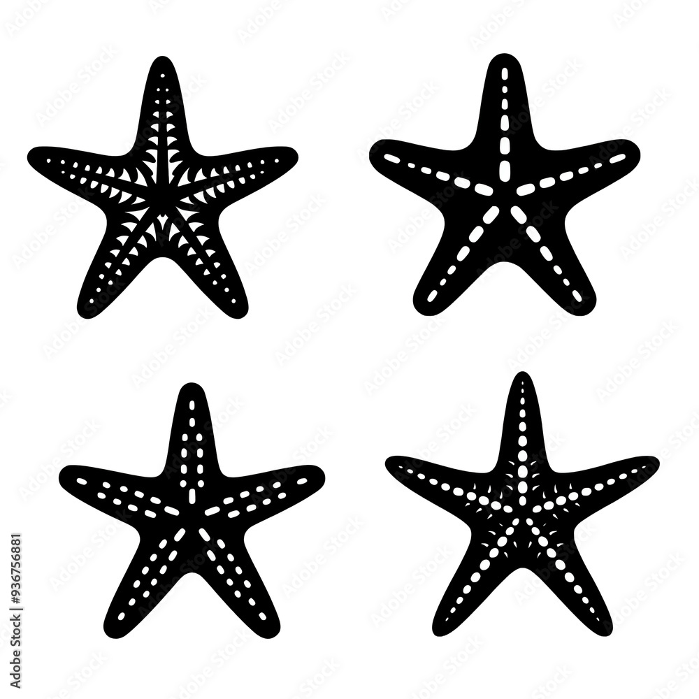 Starfish black vector silhouette illustration set, aquatic ocean animal creature clip art element outline collection Starfish black vector silhouette illustration set, aquatic ocean animal creature clip art element outline collection