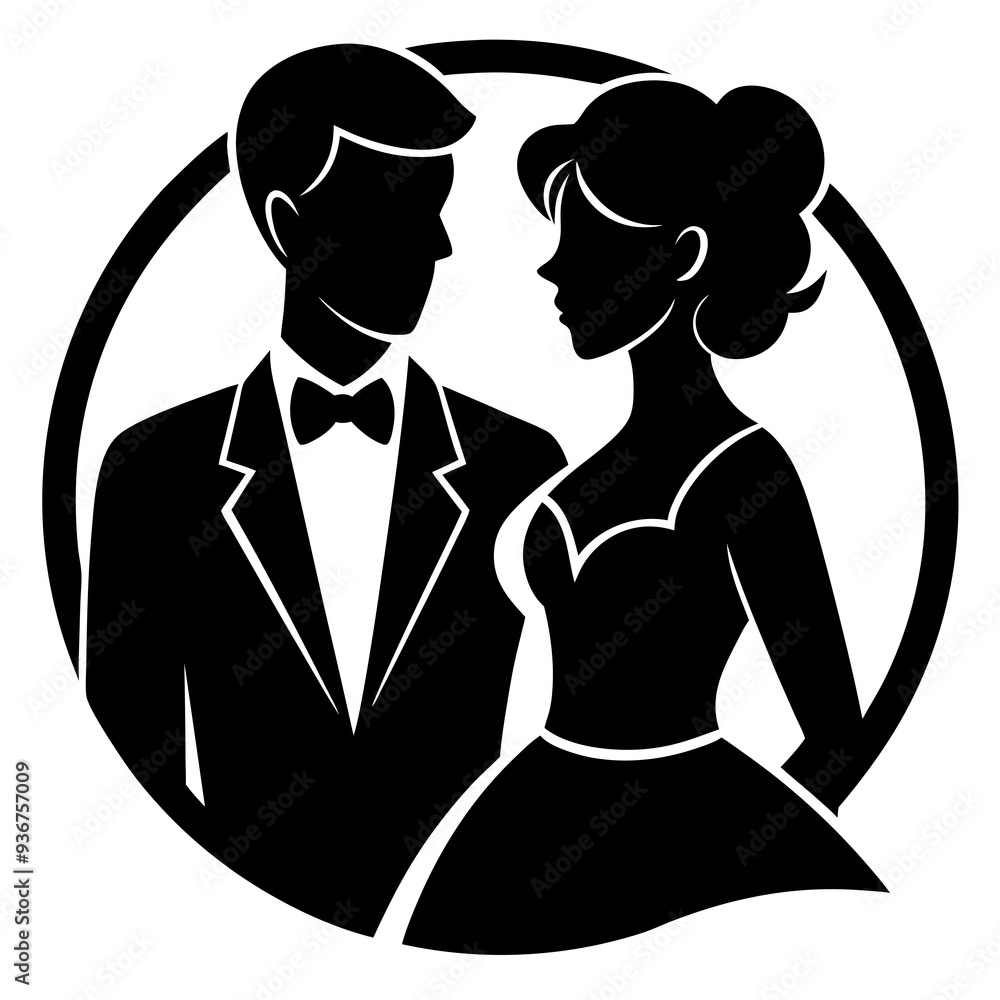 Silhouette American couple with white background Silhouette American couple with white background