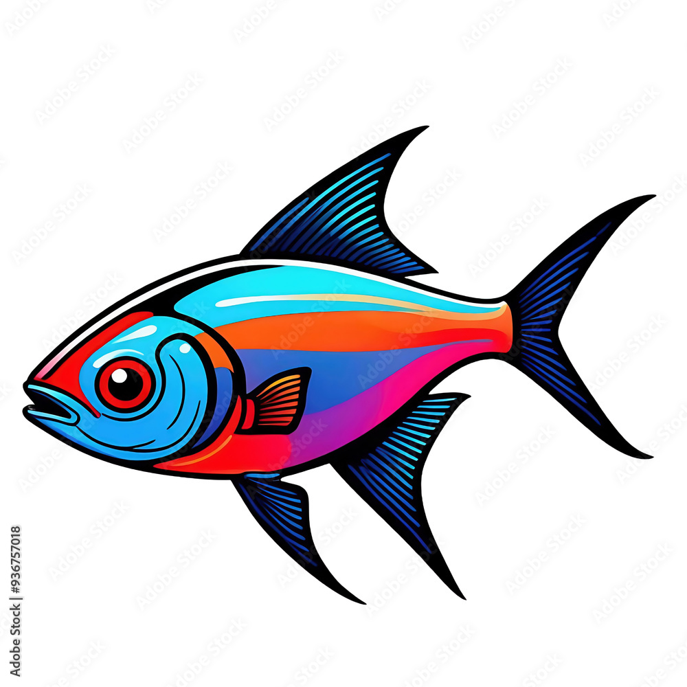 Illustration of a neon tetra fish, aquarium pet fish graphic element Illustration of a neon tetra fish, aquarium pet fish graphic element