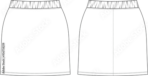 elastic fit pencil tight body con a line mini short skirt template technical drawing flat sketch cad mockup fashion woman design style model
