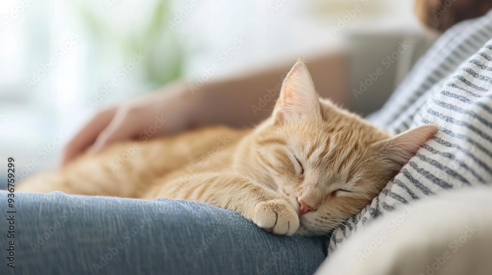 A cozy living room scene with a cat sleeping beside a person napping on the couch A cozy living room scene with a cat sleeping beside a person napping on the couch