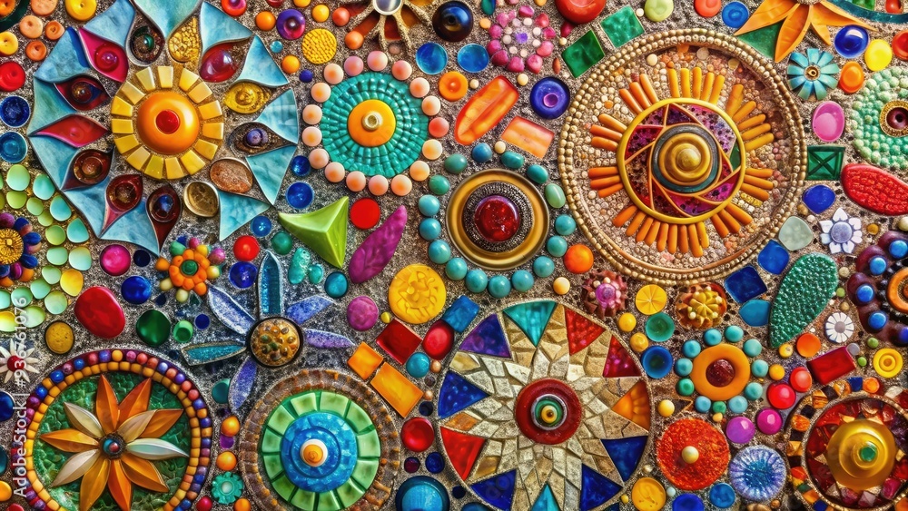 Vibrant abstract mosaic artwork featuring intricate patterns of colorful tesserae, shimmering glass pieces, and textured fragments, evoking a sense of dynamic energy and creativity. Vibrant abstract mosaic artwork featuring intricate patterns of colorful tesserae, shimmering glass pieces, and textured fragments, evoking a sense of dynamic energy and creativity.