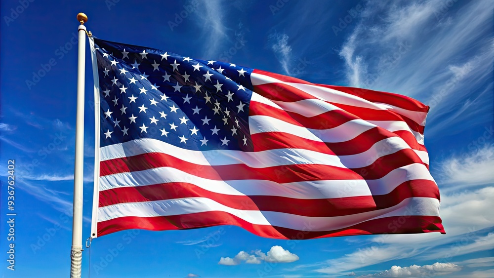 Vibrant American flag border with 50 stars and 13 stripes, waving in the wind, set against a clear blue sky with a sense of patriotism. Vibrant American flag border with 50 stars and 13 stripes, waving in the wind, set against a clear blue sky with a sense of patriotism.